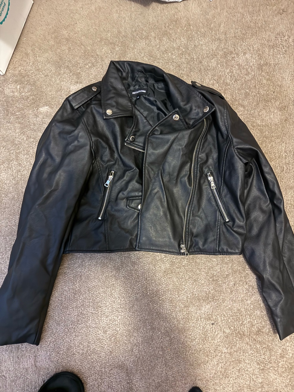 PrettyLittleThing Black Faux Leather Cropped Moto Jacket